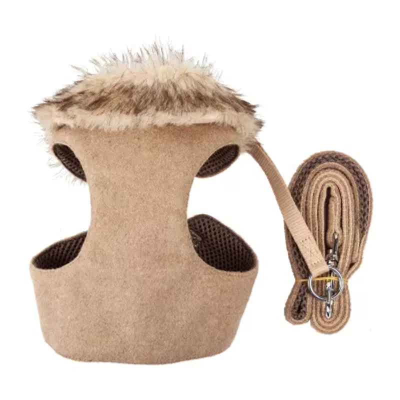 Pet Life Luxe 'Furracious' 2-In-1 Mesh Reversed Adjustable-Leash W/ Removable Fur Collar Dog Harness