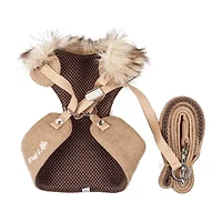 Pet Life Luxe 'Furracious' 2-In-1 Mesh Reversed Adjustable-Leash W/ Removable Fur Collar Dog Harness