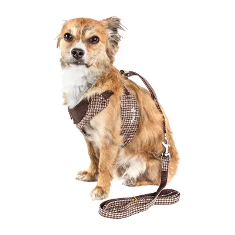 Pet Life Luxe 'Houndsome' 2-In-1 Mesh Reversible Plaided Collared Adjustable-Leash Dog Harness