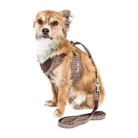 Pet Life Luxe 'Houndsome' 2-In-1 Mesh Reversible Plaided Collared Adjustable-Leash Dog Harness