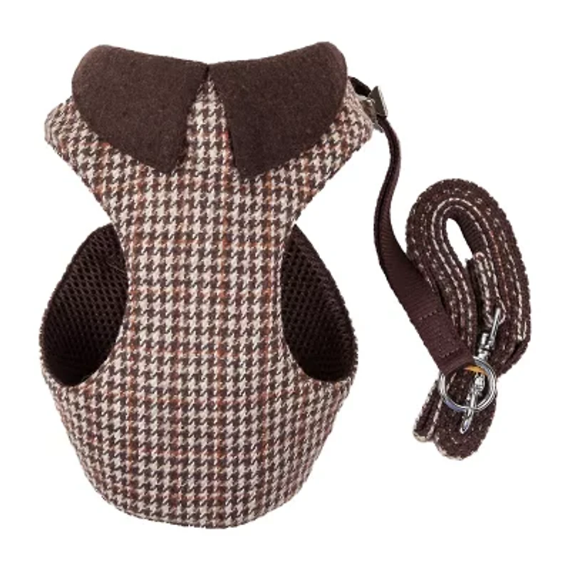 Pet Life Luxe 'Houndsome' 2-In-1 Mesh Reversible Plaided Collared Adjustable-Leash Dog Harness
