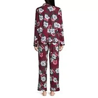 Liz Claiborne Womens Long Sleeve 2-pc. Flannel Pant Pajama Set
