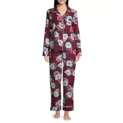 Liz Claiborne Womens Long Sleeve 2-pc. Flannel Pant Pajama Set