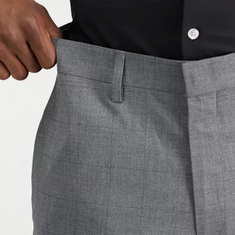 Haggar JMH Glen Plaid Mens Stretch Fabric Slim Fit Flat Front Suit Pant