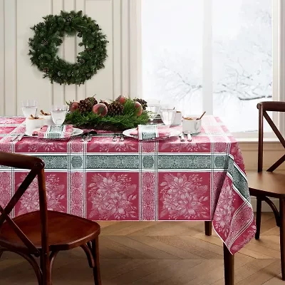 Elrene Home Fashions Poinsettia Plaid Jacquard Rectangle Tablecloth
