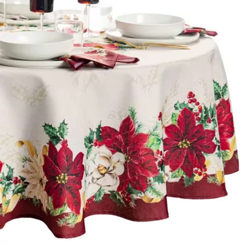 Elrene Home Fashions Poinsettia Garlands Engineered Tablecloth