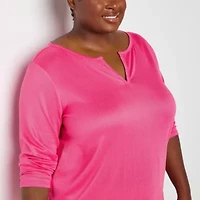 Sleep Chic Womens Rib V Neck Long Sleeve Plus Pajama Top