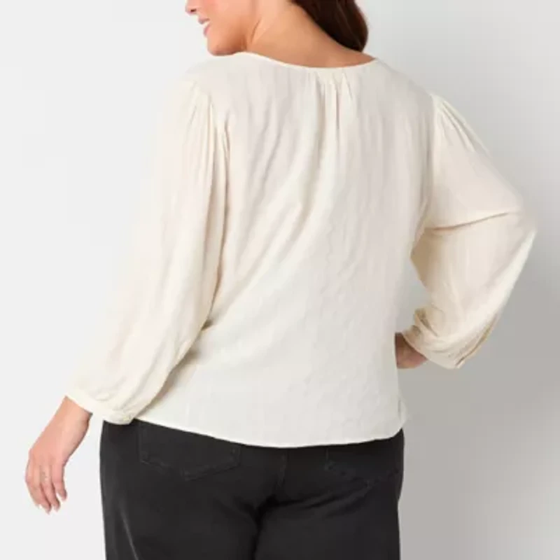 a.n.a Plus Womens Shine V Neck 3/4 Sleeve Blouse