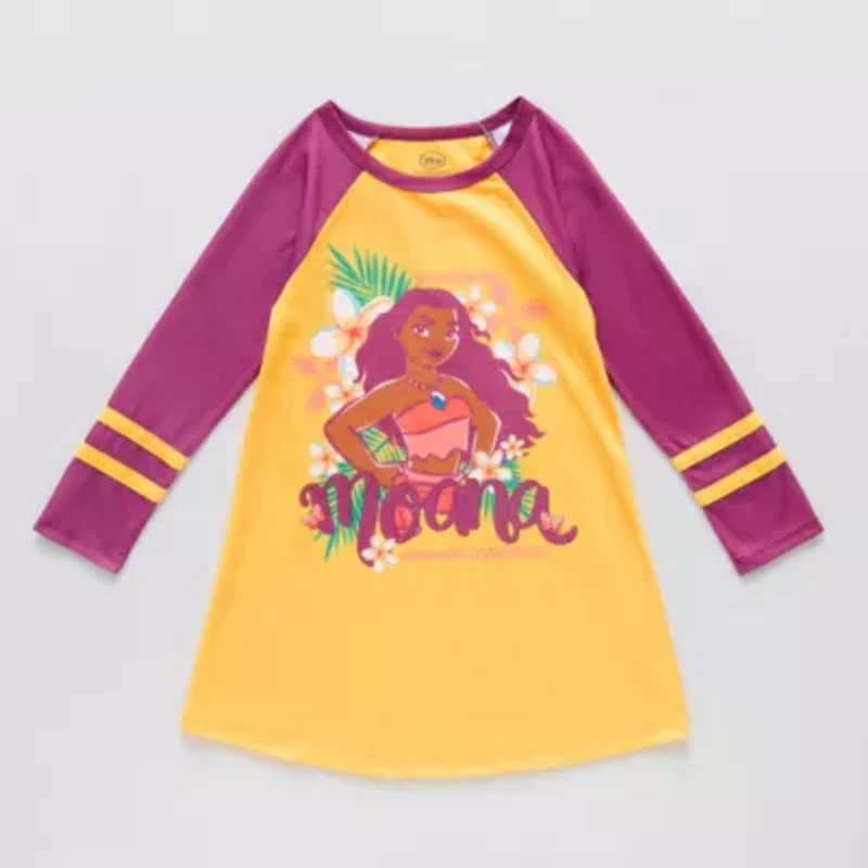 Disney Collection Little & Big Kid Girls Moana Crew Neck Long Sleeve Nightshirt