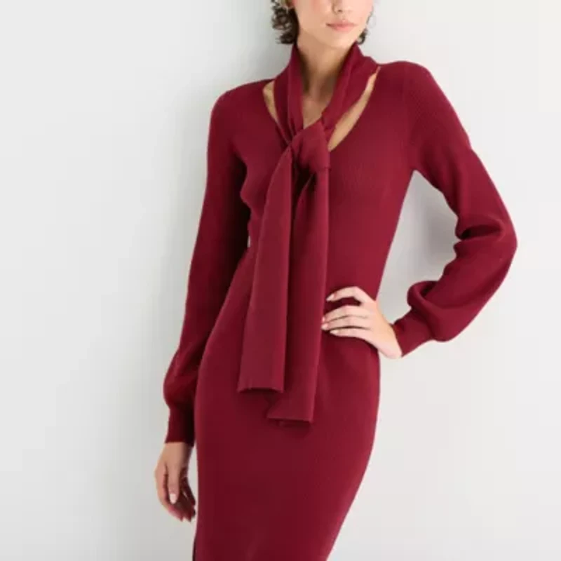 by&by Womens Long Sleeve Midi Sweater Dress Juniors