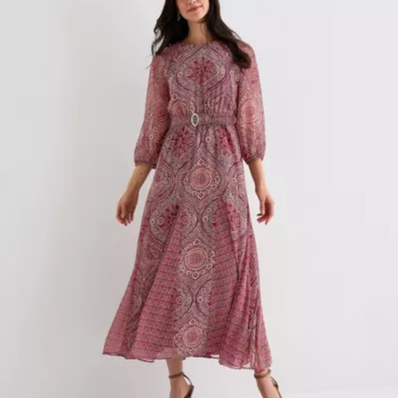 Sam And Jess Womens 3/4 Sleeve Scroll Maxi Dress