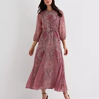 Sam And Jess Womens 3/4 Sleeve Scroll Maxi Dress