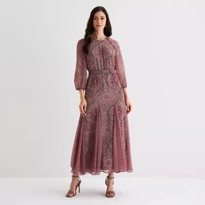 Sam And Jess Womens 3/4 Sleeve Scroll Maxi Dress