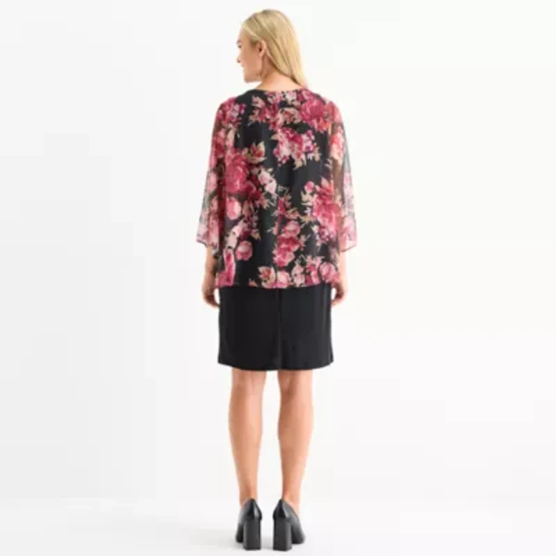 Studio 1 Womens Floral Faux-Jacket Dress With Removable Necklace