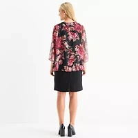 Studio 1 Womens Floral Faux-Jacket Dress With Removable Necklace
