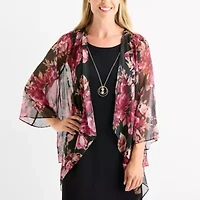 Studio 1 Womens Floral Faux-Jacket Dress With Removable Necklace