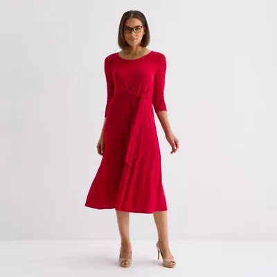 Perceptions Womens 3/4 Sleeve Midi Fit + Flare Dress