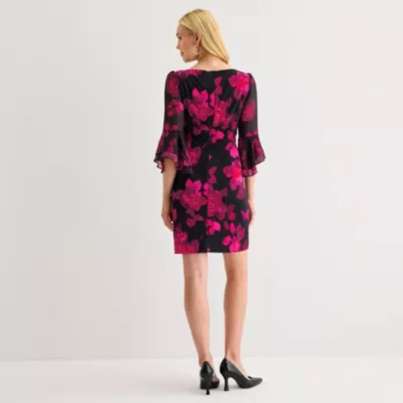 Jessica Howard Womens 3/4 Sleeve Floral Sheath Dress