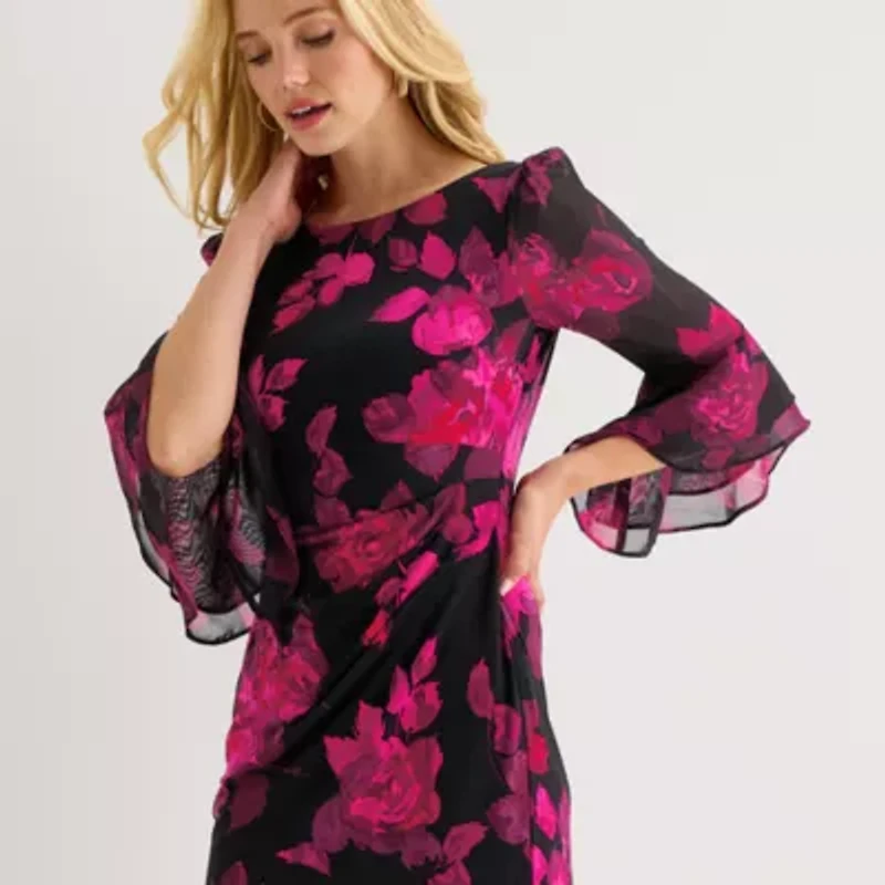 Jessica Howard Womens 3/4 Sleeve Floral Sheath Dress