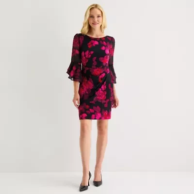 Jessica Howard Womens 3/4 Sleeve Floral Sheath Dress