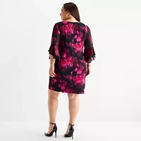 Jessica Howard Womens Plus 3/4 Sleeve Floral Sheath Dress