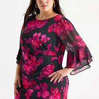 Jessica Howard Womens Plus 3/4 Sleeve Floral Sheath Dress