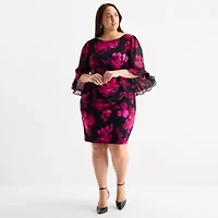 Jessica Howard Womens Plus 3/4 Sleeve Floral Sheath Dress