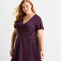 Perceptions Womens Short Sleeve Midi Plus Fit + Flare Dress