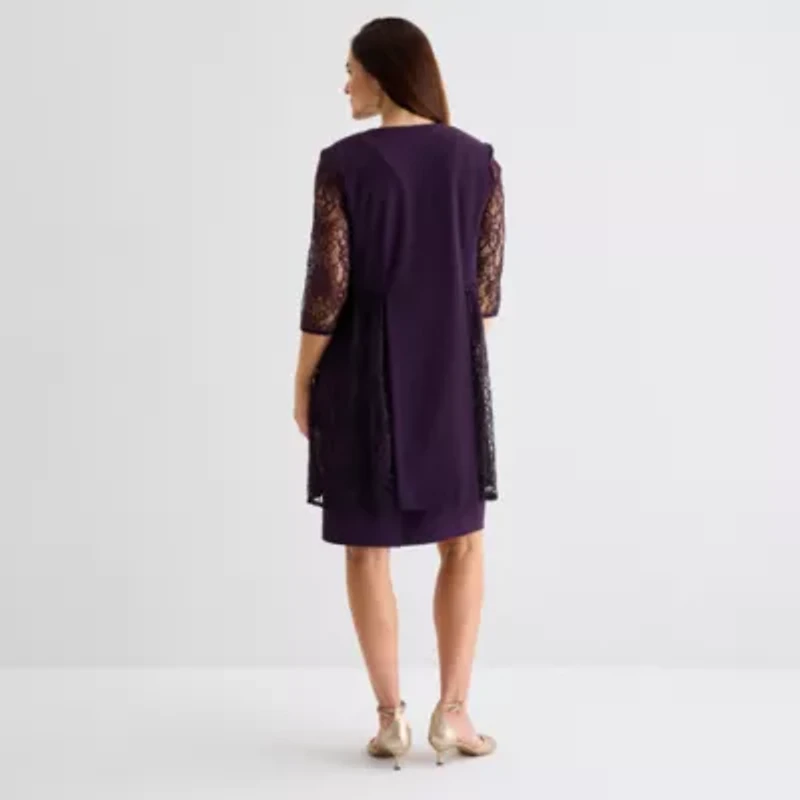 Maya Brooke Womens Lace Pearl Trim Jacket Dress