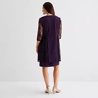 Maya Brooke Womens Lace Pearl Trim Jacket Dress