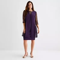 Maya Brooke Womens Lace Pearl Trim Jacket Dress