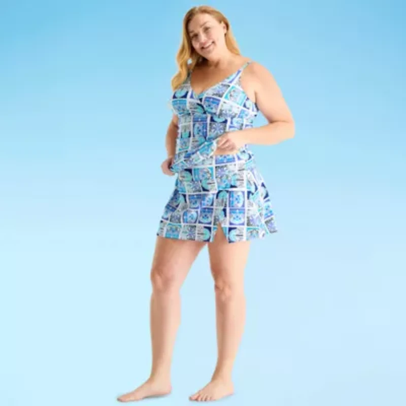 Liz Claiborne Womens Comfort Waistband Patchwork Plus Swim Skirt