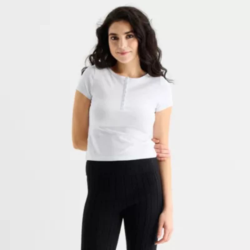 Forever 21 Womens Short Sleeve Fitted Juniors Henley Shirt