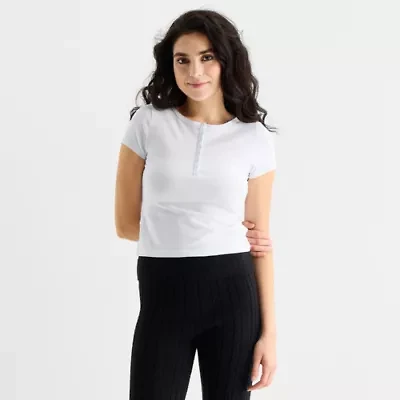 Forever 21 Womens Short Sleeve Fitted Juniors Henley Shirt