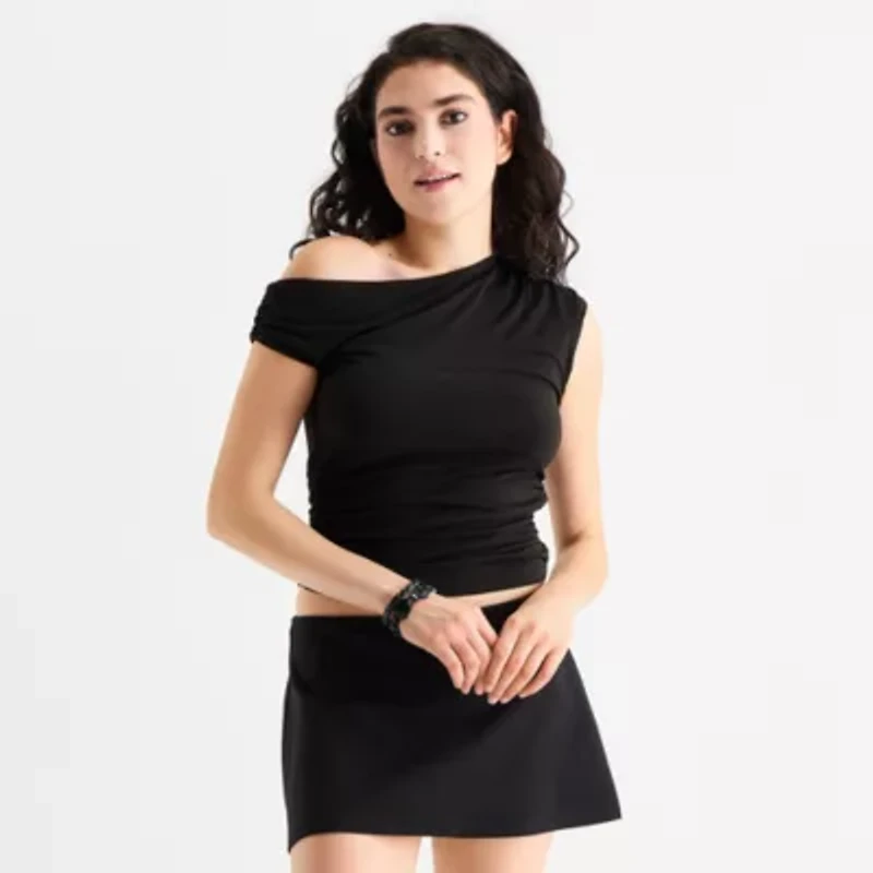 Forever 21 Womens Asymmetrical Neck Sleeveless Juniors Crop Top