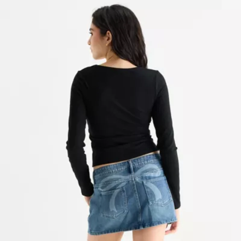 Forever 21 Womens Scoop Neck Long Sleeve Juniors Crop Top