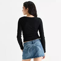 Forever 21 Womens Scoop Neck Long Sleeve Juniors Crop Top