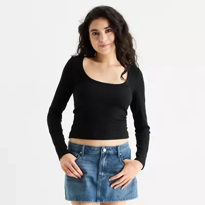 Forever 21 Womens Scoop Neck Long Sleeve Juniors Crop Top
