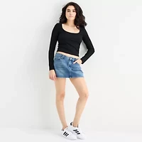 Forever 21 Womens Scoop Neck Long Sleeve Juniors Crop Top