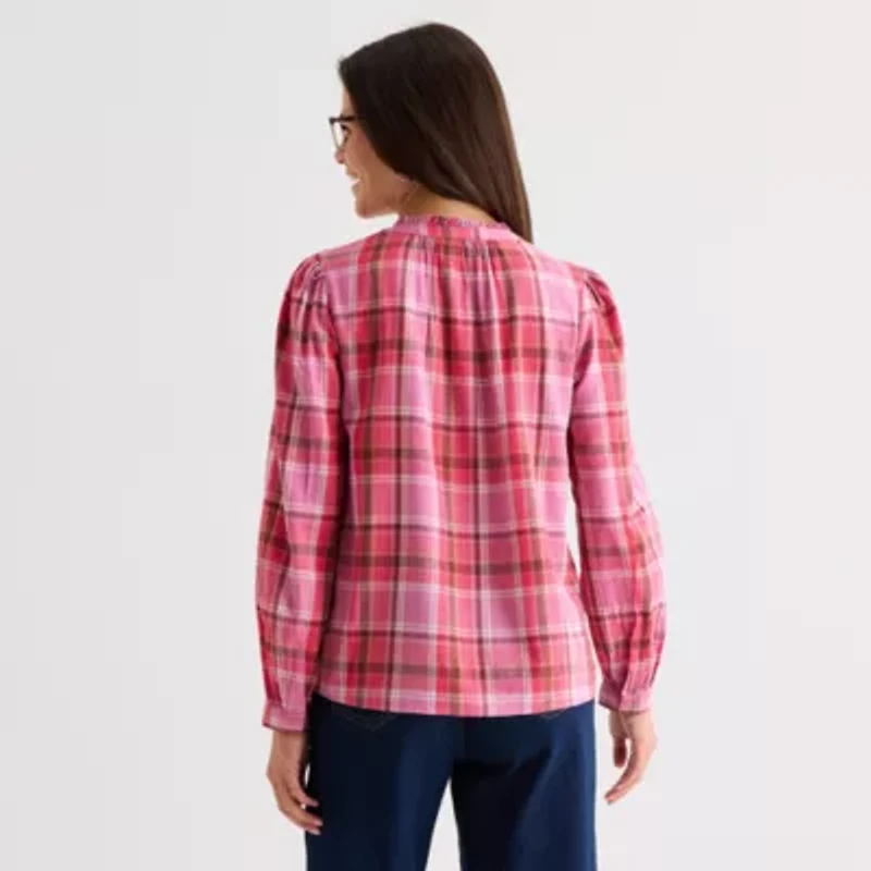 St. John's Bay Womens Round Neck Long Sleeve Blouse