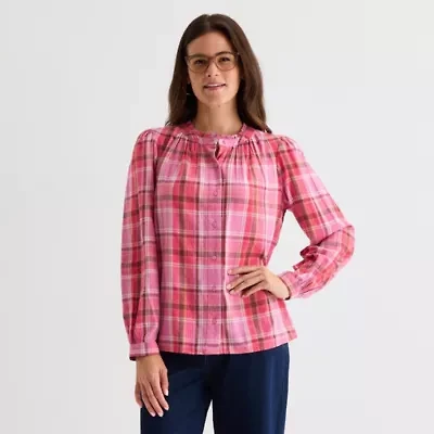 St. John's Bay Womens Round Neck Long Sleeve Blouse