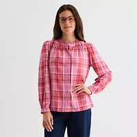 St. John's Bay Womens Round Neck Long Sleeve Blouse