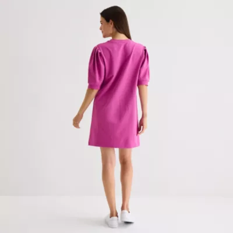 St. John's Bay Womens Elbow Sleeve Midi Shift Dress