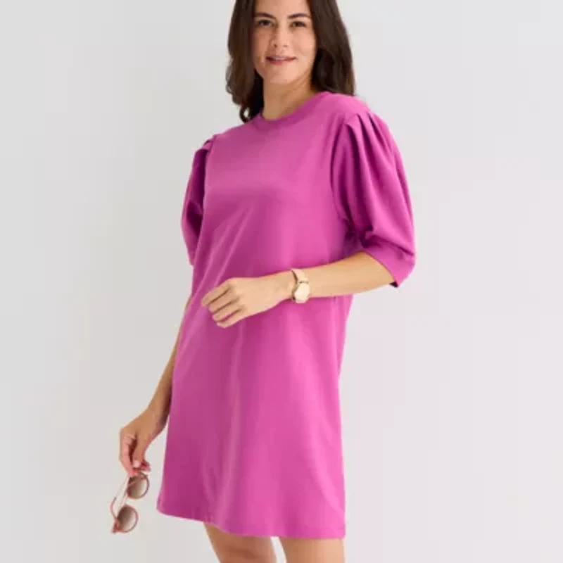 St. John's Bay Womens Elbow Sleeve Midi Shift Dress