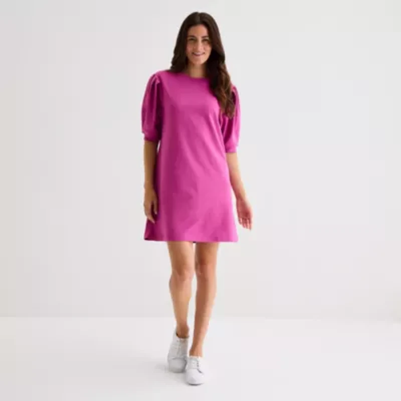 St. John's Bay Womens Elbow Sleeve Midi Shift Dress
