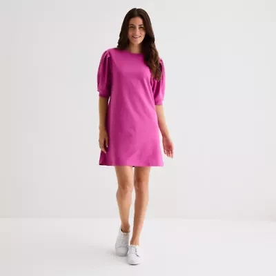 St. John's Bay Womens Elbow Sleeve Midi Shift Dress