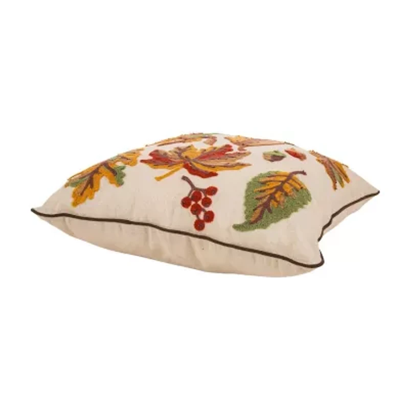 Glitzhome Fall Embroidered Leaves Square Throw Pillow