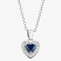 Girls Blue Cubic Zirconia Sterling Silver Heart 15 Inch Pendant Necklace