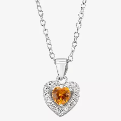 Girls Yellow Cubic Zirconia Sterling Silver Heart 15 Inch Pendant Necklace