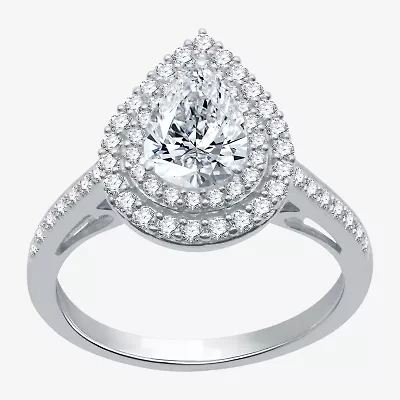 Signature By Modern Bride (H-I / I1) Womens 1 1/2 CT. T.W. Lab Grown White Diamond 10K Gold Pear Side Stone Halo Engagement Ring